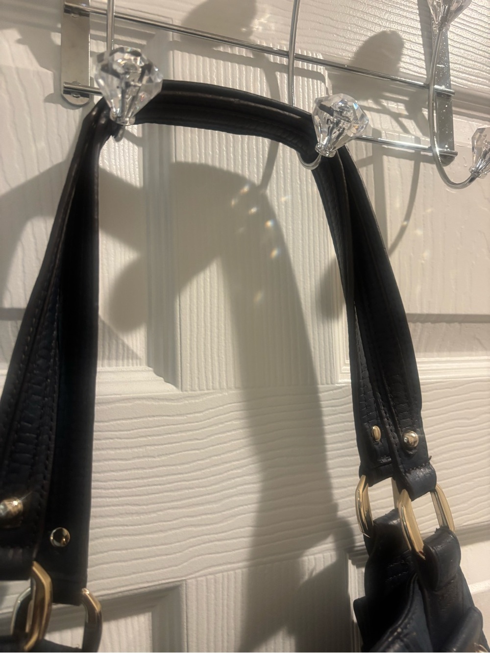 b. makowsky Navy Leather Shoulder Bag with Gold Hardware - Picture 8 of 10